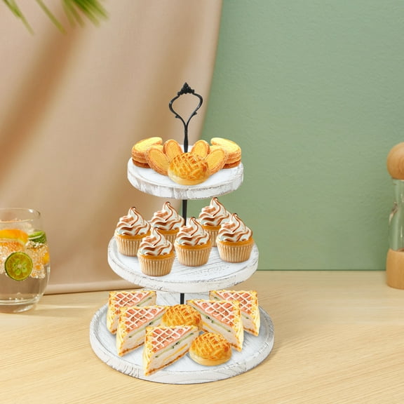 Wood Cupcake Stand 3 Tiers Smooth Wood Cupcake Holder for Kitchen Decor Stable Round Tiered Dessert Display Serving Tray for Tea Party Wedding Server