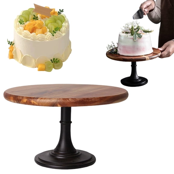 Wood Cupcake Stand Display: Wooden Cake Pedestal Stands Round Dessert Riser Cookie Serving Tray Vintage Pie Plate Holder Farmhouse Table Decor for Wedding Party Christmas 8.15 Inch/20.7cm