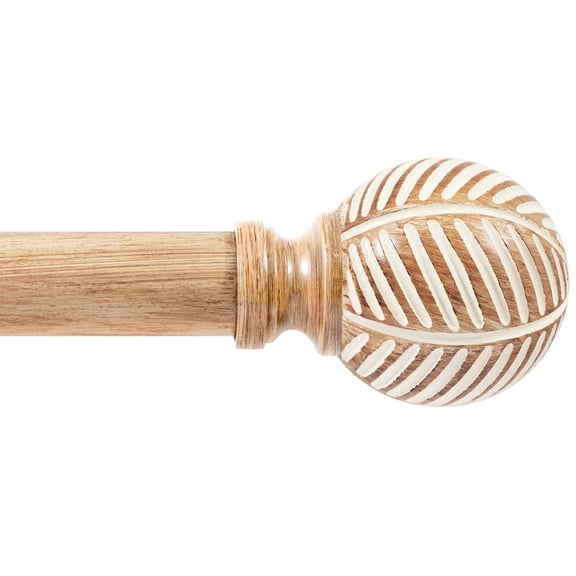 Wood Curtain Rod 32 to 48 Inch Heavy Duty Drapery Pole with Decorative Leaf Pattern Finials Indoor Outdoor Modern Window Treatment Brown