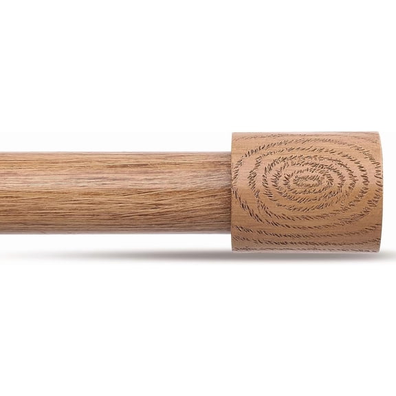 Wood Curtain Rods, 1'' Decorative Adjustable Rustic Farmhouse Drapery Rod, Heavy Duty Boho Curtain Pole for Windows 66 to 120 Inch with Imitation Wooden Grain Finials, (Light Wood/Unique Design)