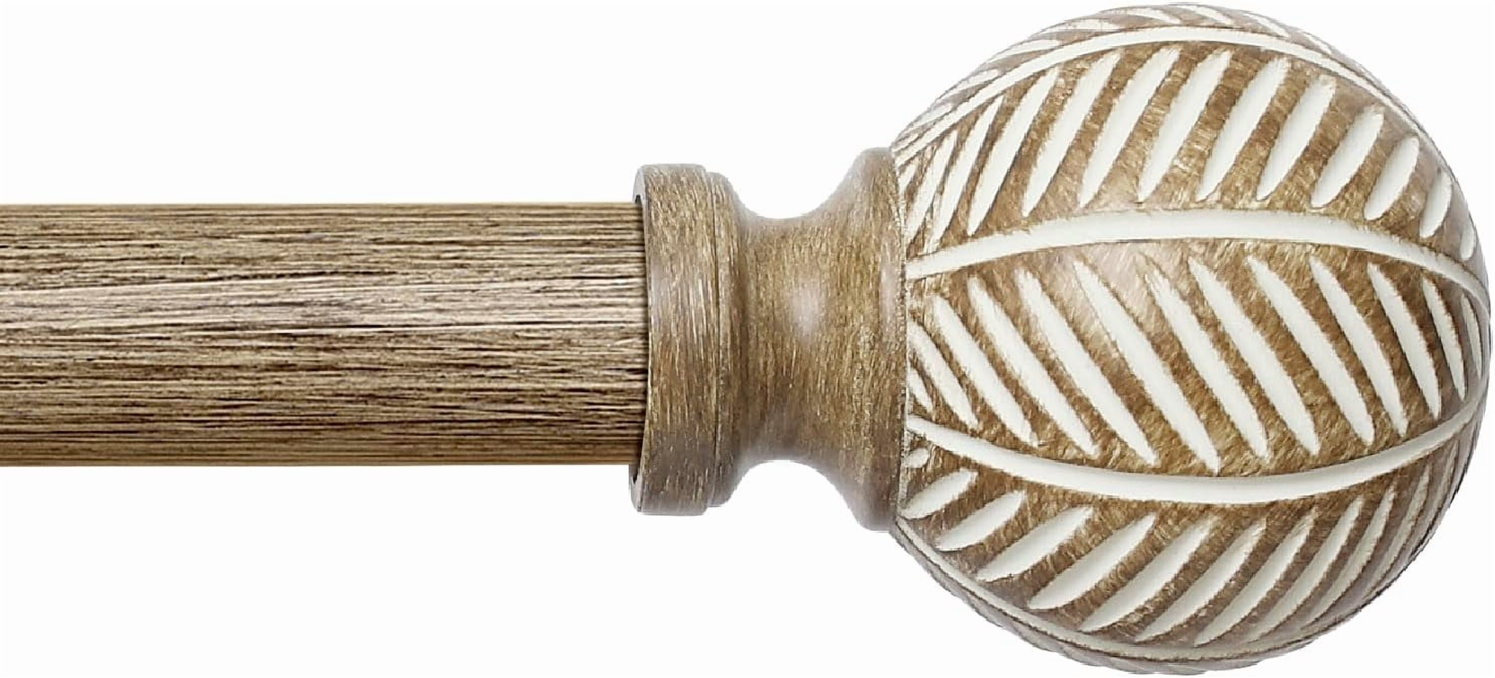 Wood Curtain Rods for Windows: 1 Inch Adjustable Heavy Duty Curtain Rod 32" to 45" with Imitation Wood Grain Leaf Pattern Finials,Boho Rustic Decorative Drapery Rods