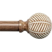 Wood Curtain Rods for Windows 1 Inch Diameter Adjustable Drapery Rods 72" to 144", Decorative Window Curtain Rods with Imitation Wood Grain Leaf Pattern Finials,Heavy Duty Single Curtain Rods