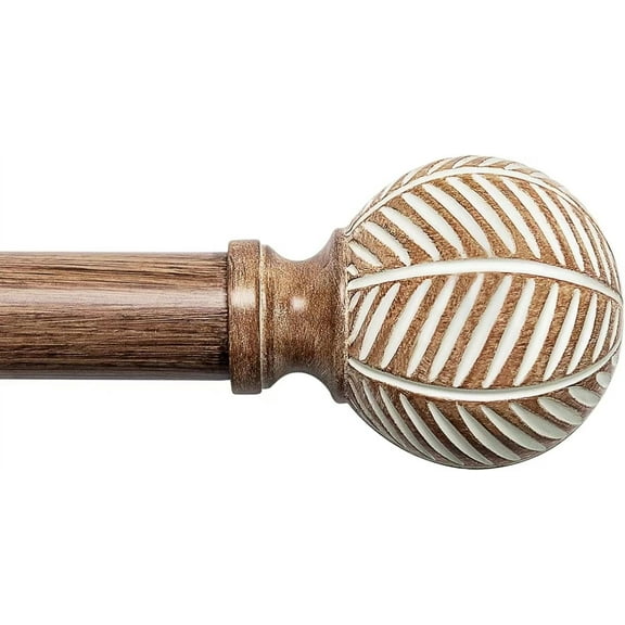 Wood Curtain Rods for Windows: 1 Inch Diameter Adjustable Drapery Rods 72" to 144", Decorative Window Curtain Rods with Imitation Wood Grain Leaf Pattern Finials,Heavy Duty Single Curtain Rods