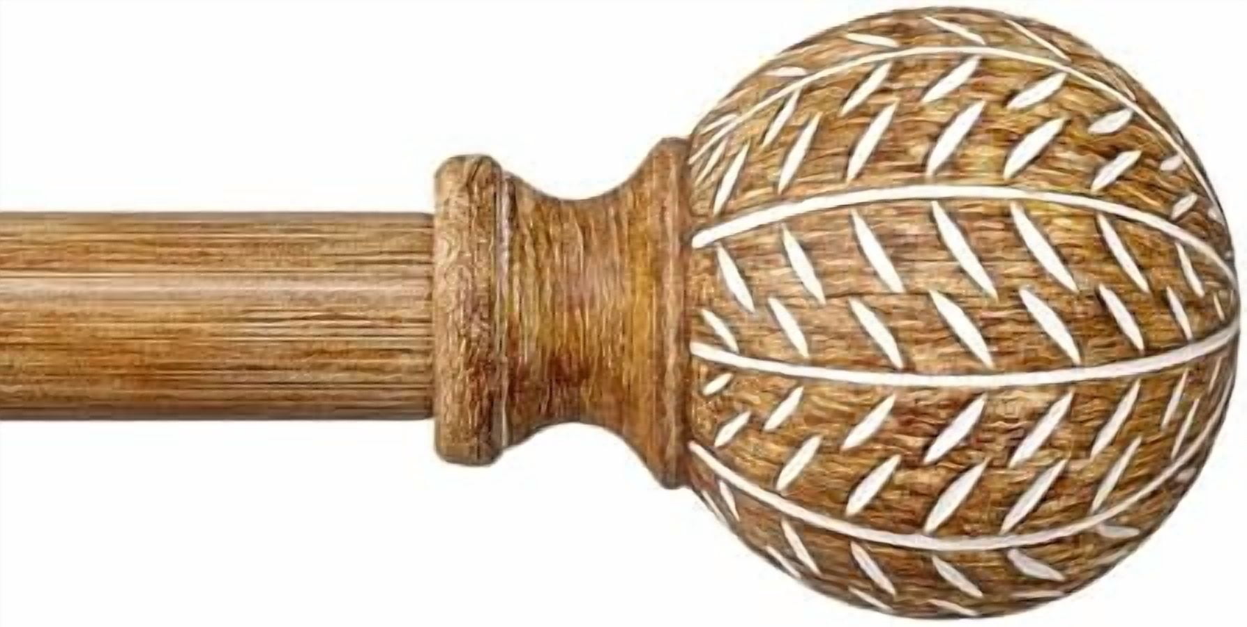 Wood Curtain Rods for Windows 28 to 48 Inch,1'' Diameter Drapery Rods with Imitation Wood Grain Leaf Pattern Finials,Boho Adjustable Heavy Duty Curtain Rods Set,18-60'',Color:Natural Wood