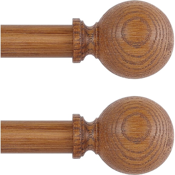 Wood Curtain Rods for Windows 2Pack:Wooden Boho Farmhouse Rod Living Room/Kitchen/Bedroom,Heavy Duty Adjustable Rustic Decorative Drapery with Imitation Finial,Brown 66-120"