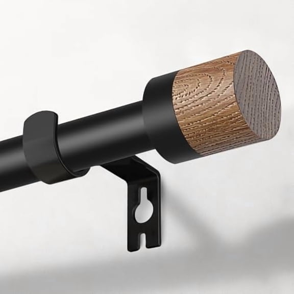 Wood Curtain Rods for Windows 32 to 45 Inch,1 Inch Boho Heavy Duty Curtain Rods with Imitation Wood Grain Finials,Adjustable Farmhouse Rustic Drapery Rod(2.6-3.75ft)