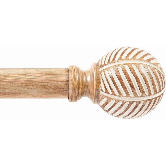 Wood Curtain Rods for Windows 66 to 120, 1 Inch Heavy Duty Drapery Rods with Imitation Wood Grain Leaf Pattern Finials, Indoor/Outdoor Modern Curtain Pole, 32"-120", Brown