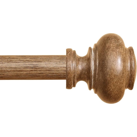 Wood Curtain Rods for Windows 66 to 120 Inch, 1 Inch Heavy Duty Curtain Rod with Imitation Wood Grain Finials, Boho Adjustable Drapery Rods for Farmhouse Rustic Living Room Bedroom