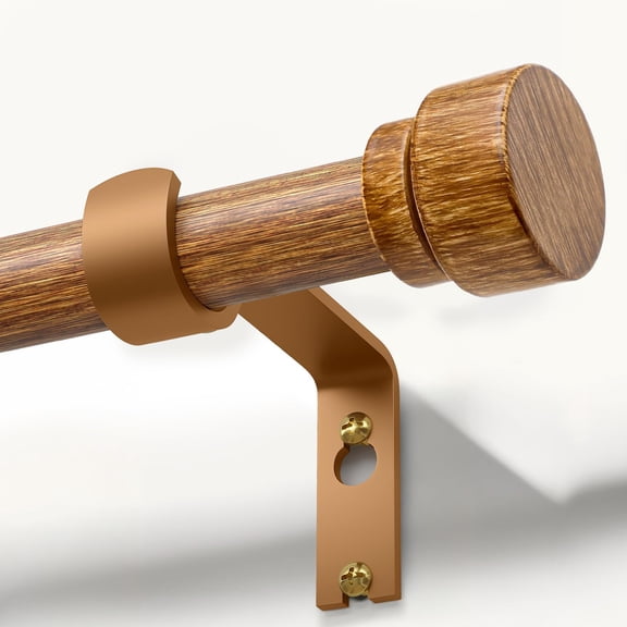 Wood Curtain Rods for Windows 66 to 120 Inches 1" Diameter Boho Decorative Heavy Duty Long Window Curtain Rod Adjustable with Handmade Wood Grain Design for Living Room Bedroom Kitchen