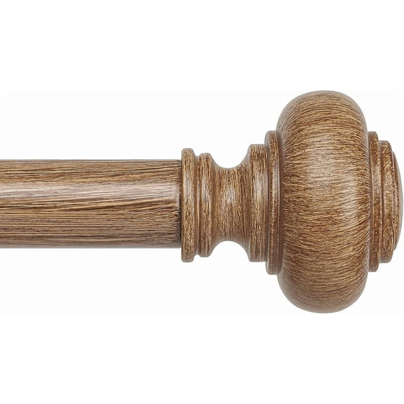 Wood Curtain Rods for Windows 72 to 144 Inch, Boho Vintage Decorative 1 Inch Diameter Long Wooden Curtain Rod, Adjustable Heavy Duty Rustic Farmhouse Drapery Pole with Wood Grain Finials