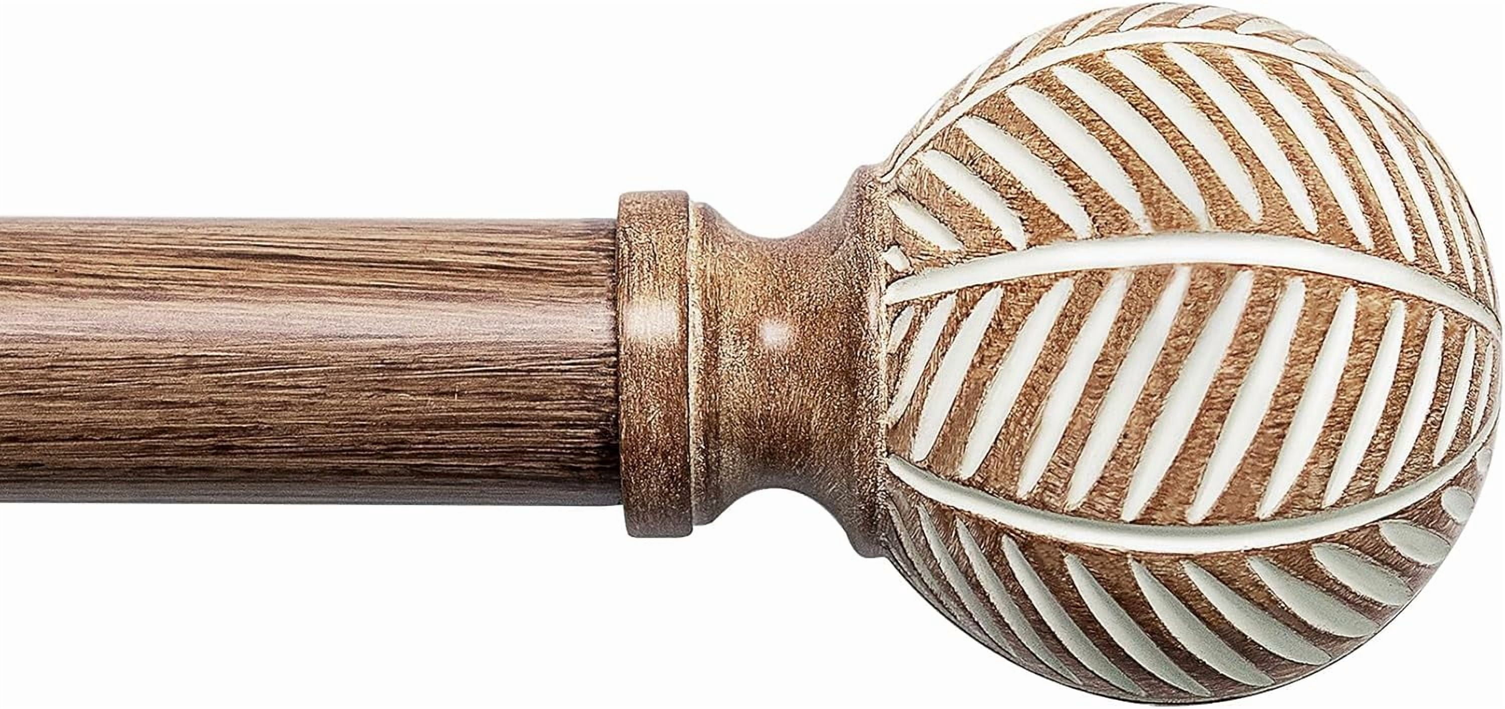 Wood Curtain Rods for Windows: 1 Inch Diameter Adjustable Heavy Duty Curtain Rod 32" to 240" with Imitation Wood Grain Leaf Pattern Finials