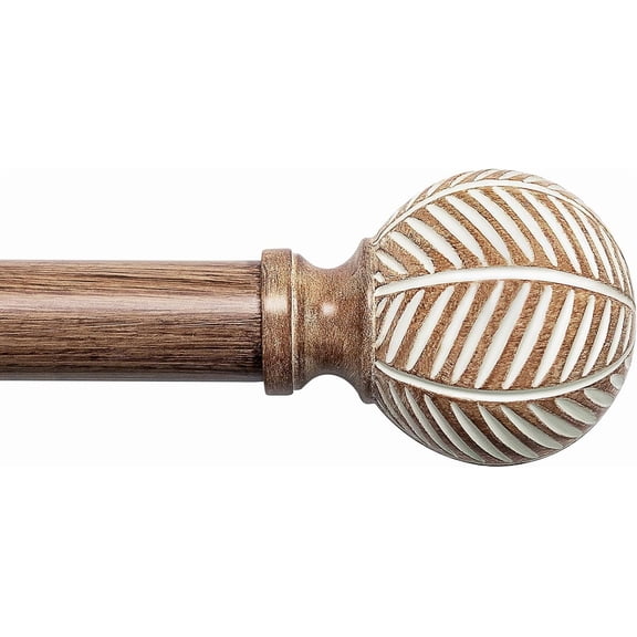 Wood Curtain Rods for Windows: 1 Inch Diameter Adjustable Heavy Duty Curtain Rod 32" to 240" with Imitation Wood Grain Leaf Pattern Finials