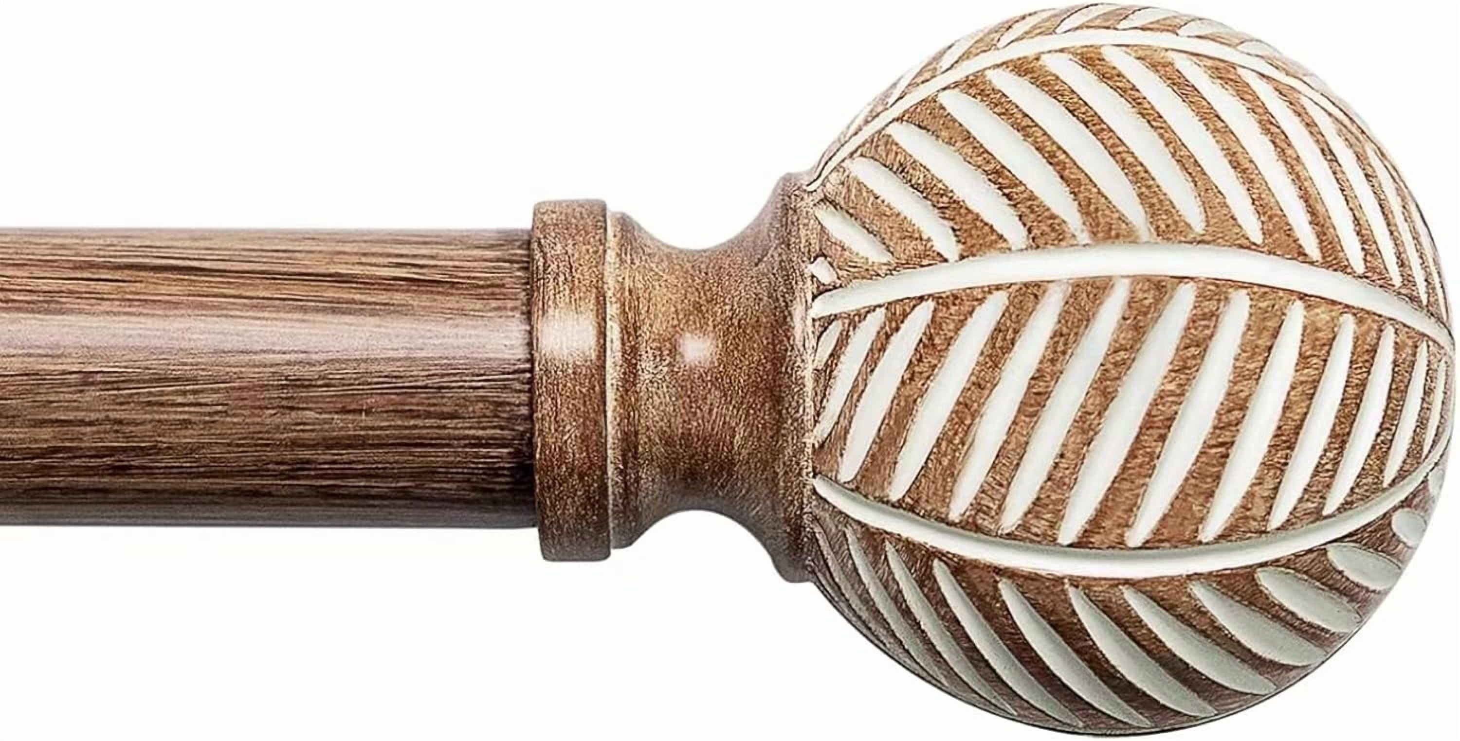 Wood Curtain Rods for Windows: 1 Inch Diameter Adjustable Heavy Duty Curtain Rod 32" to 45" with Imitation Wood Grain Leaf Pattern Finials