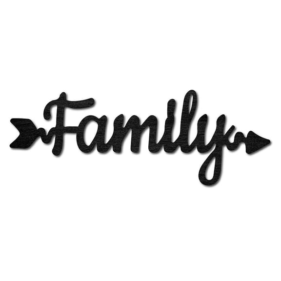 Wood Cutout Family Arrow Sign Laser Cut Wooden Wall Decor Sculpture Hanging Decor Wall Art Decoration for Home Gallery Office Front Door Black 11.9" x 4.3" 1pc