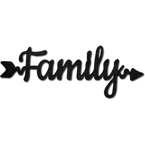 Wood Cutout Family Arrow Sign Laser Cut Wooden Wall Decor Sculpture Hanging Decor Wall Art Decoration for Home Gallery Office Front Door Black 11.9" x 4.3"