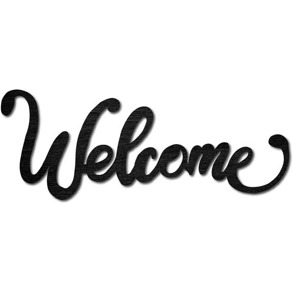 Wood Cutout Welcome Sign Laser Cut Wooden Wall Decor Sculpture Hanging Decor Wall Art Decoration for Home Gallery Office Front Door Black 12 x 4.5 inch