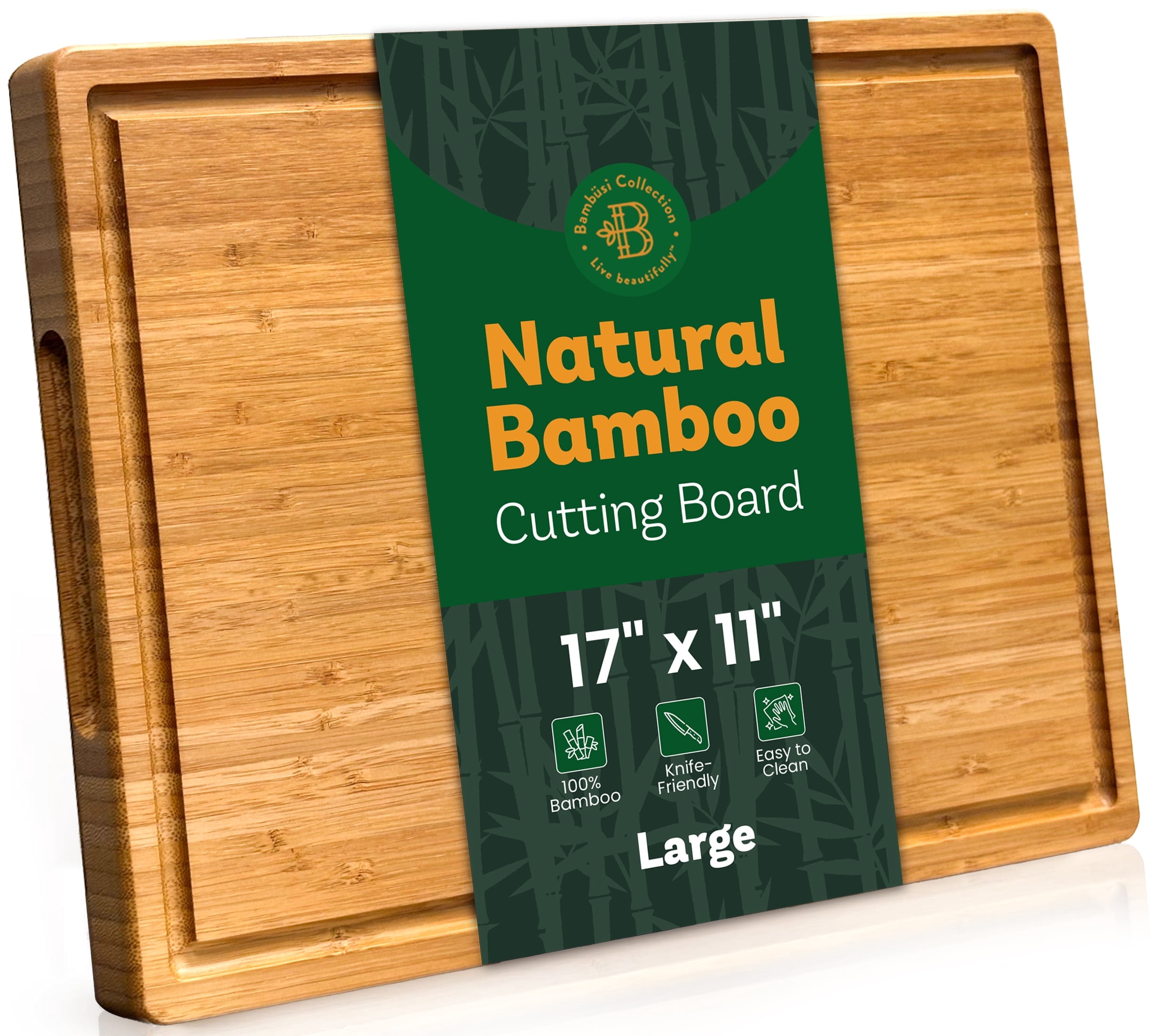 Bambüsi Bamboo Cutting Board - 17" x 11" Large Wood Chopping Board