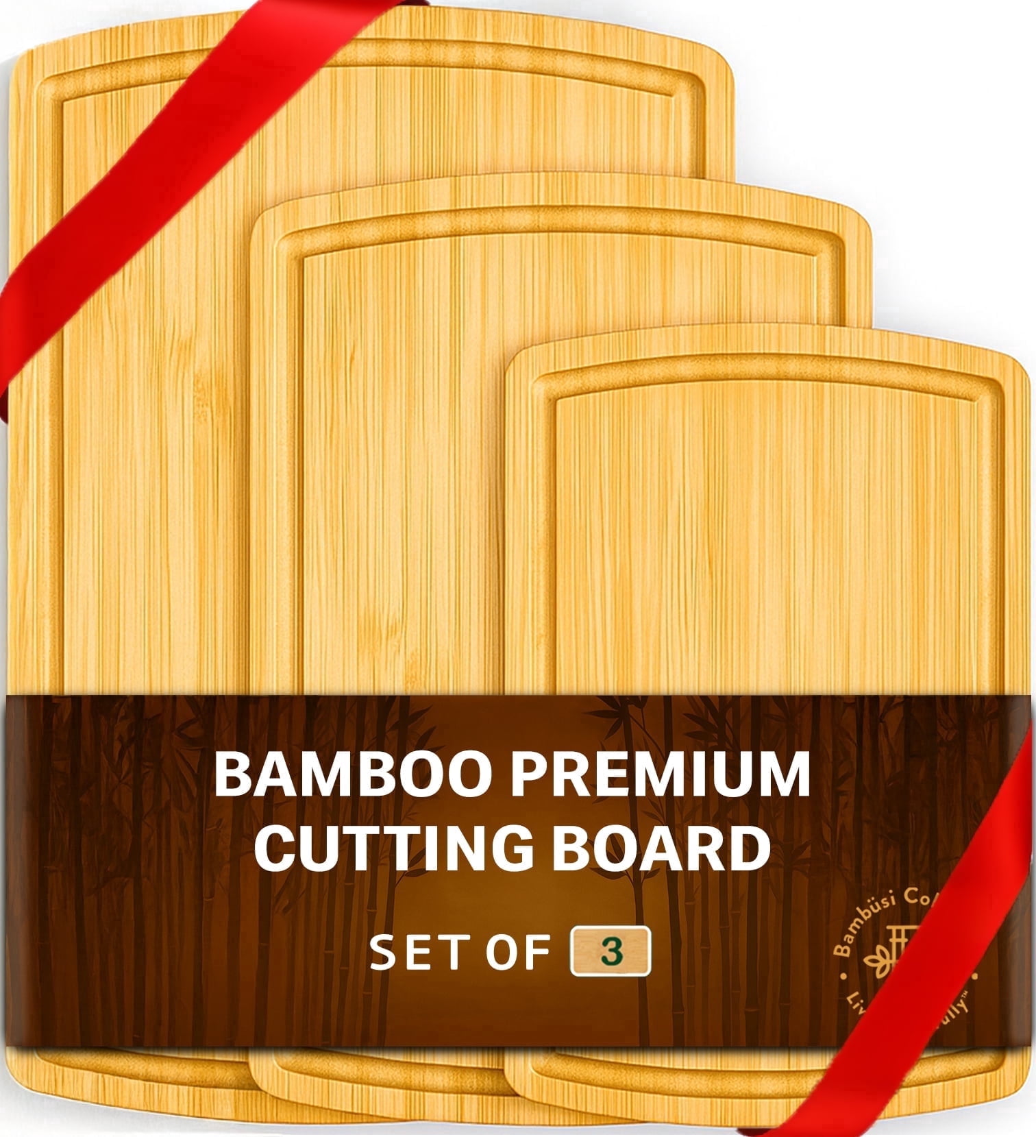 Wood Cutting Board - Bamboo Cutting Board Set, Wooden Cutting Boards for Kitchen with Deep Juice Groove, Side Handles - Wood Chopping Boards for Meal Prep, Meat, Vegetables, and Charcuterie