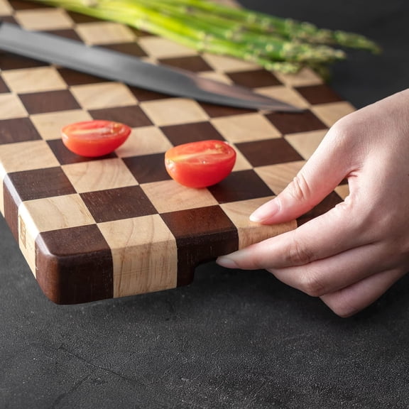 Wood Cutting Board Butcher Block, Wooden Chopping Board with Checkerboard Pattern and Inner Side Handles Meat Cheese Charcuterie Board, Ideal for Chopping, Slicing, and Dicing 15 * 8 inch$$