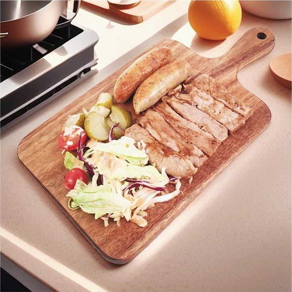 Wood Cutting Board with Handle, Premium Wooden Charcuterie Board, Wooden Serving Board, Cheese, Bread, Vegetables & Fruits Serving Board (Rectangular/1 Pcs) 13.77x7.08x0.59"