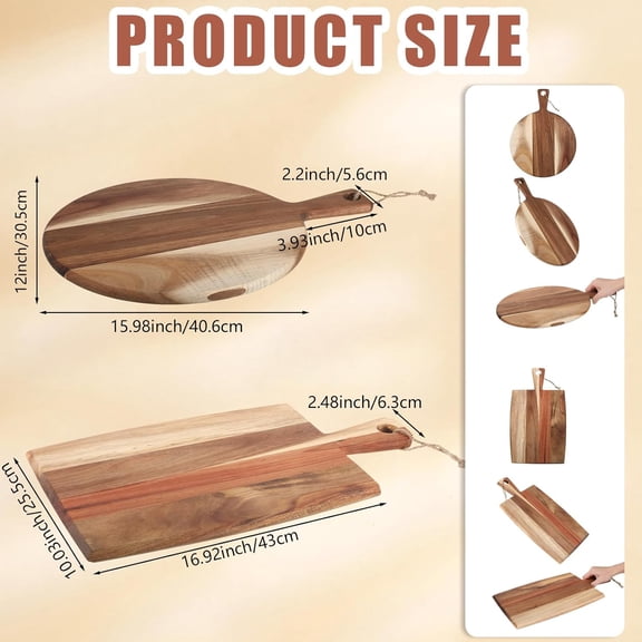 Wood Cutting Board with Handle Wooden Charcuterie Board Large Paddle Carving Chopping Set Butter Serving Tray for Cheese Meat Fruit Pizza Bread Baking(Classic Handle)