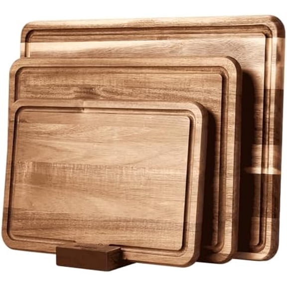 Wood Cutting Board Set of 3 for Kitchen, Acacia Wooden Cutting Boards, Thick Chopping Board with Deep uice Groove Butcher Block, Wooden Trays for Meat, Fruit and Cheese$$Home Decor, Kitchen, & Other