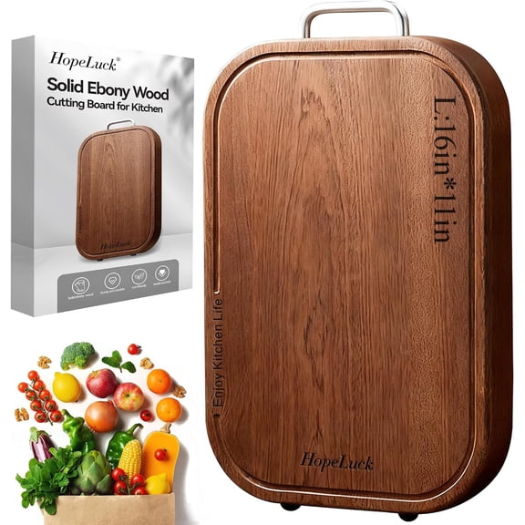 Wood Cutting Board, Solid Ebony Wooden Cutting Boards for Kitchen, Double-Sided Butcher Block with Juice Groove, Non-Slip Feet, 1" Thick Chopping Board for Meat and Vegetables (1, 16"L x 11"W)