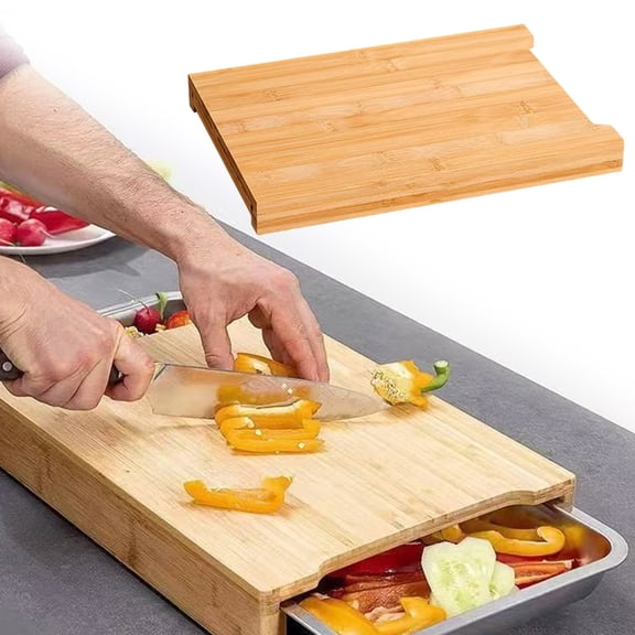 Wood Cutting Board With Slide Out Trays Multi Functional Cutting Board With Drawer For Catches And Waste Kitchen Cooking