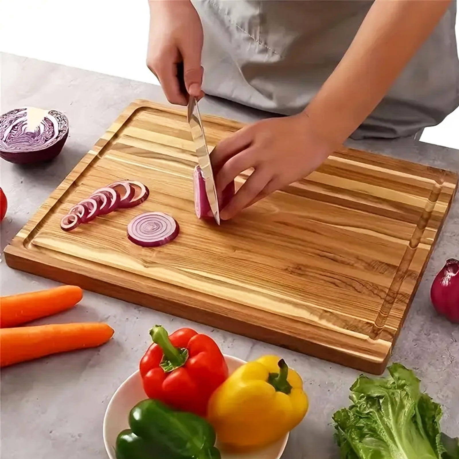 Wood Cutting Board for Kitchen Thick Wooden Serving Board with Deep ...