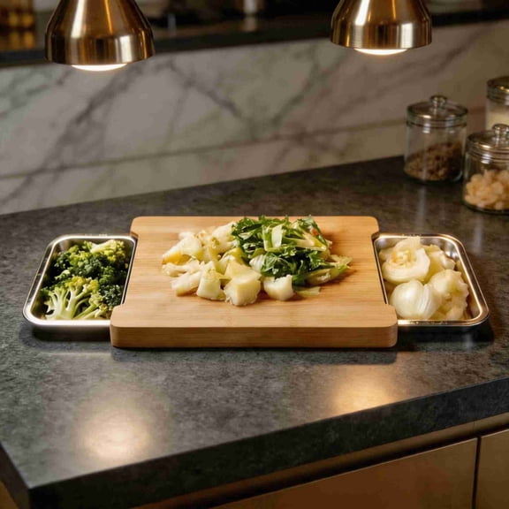 Wood Cutting Board with Slide Out Trays, Over the Sink Cutting Board, Cutting Board with Tray, Catches Food and Waste with 1 Large Trays