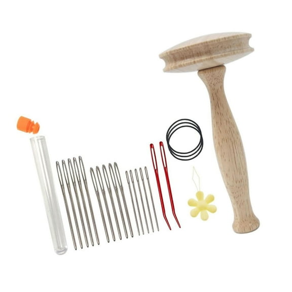 Wood Darning Mushroom 17 Sewing Needle and Threader for Clothing Repair