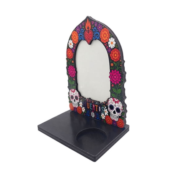 Wood Day of the Dead Photo Frame Display Stand Tabletop Picture Holder with Base Freestanding Decorative Altar Style