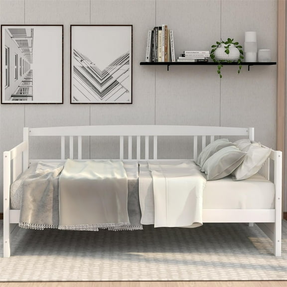 Twin Size Modern Solid Wood Daybed, Daybed Frame Strong Wood Slats Sofa Bed Platform Mattress Foundation, Multifunctional, White