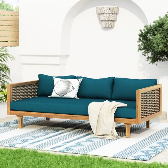 Wood Daybed For 3 Seaters With Arms - Cushions Water- Upholstery Slat Paneled 67.5"w X 32"d 23.72"h Seater , Panel Seat 69.27” W 31.52” D 23.72” H
