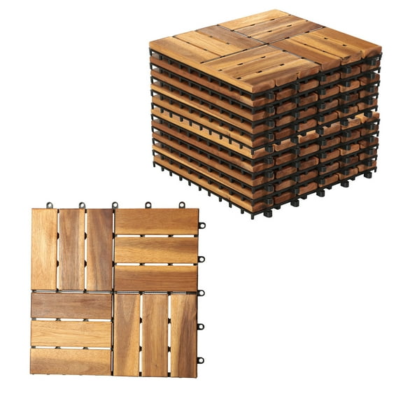 wOod-it 12''x12'' Nature Acacia Wood Interlocking Flooring Tiles for Hard Surfaces, 27 Pieces