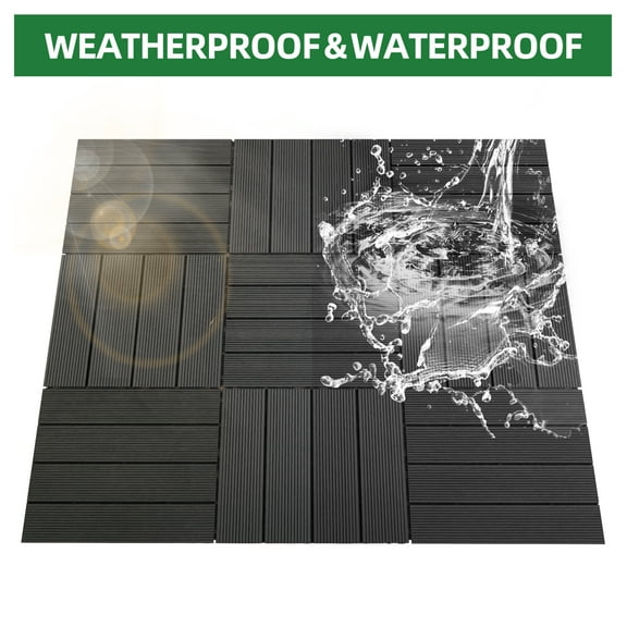 Wood Deck Tiles - 9 PCS Interlocking Outdoor Flooring 11.8x11.8 Inch - Waterproof Wood Plastic Composite Decking for Patio, Balcony, Backyard & Indoor Use (Black)