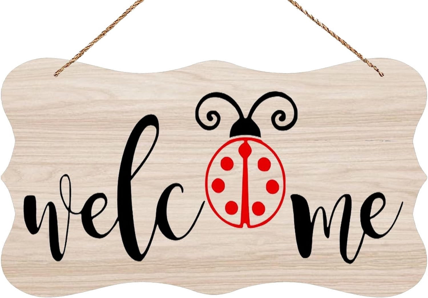 Wood Decor Sign Welcome Ladybug - Greeting Door Hanger, Hanging Wooden ...