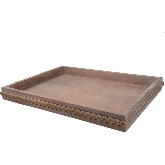 Wood Decorative Tray, Distressed Outdoor Serving Tray with Wooden Bead for Ottoman, Coffee Table, Entertaining, Home Decor, Rectangular 15.7”*11.8”*1.57” (Retro Brown)