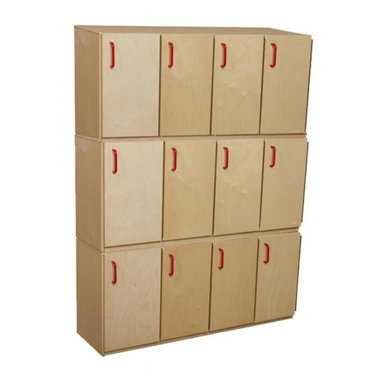Natural Baltic Birch 3-Tier Stacking Locker with Red Handles