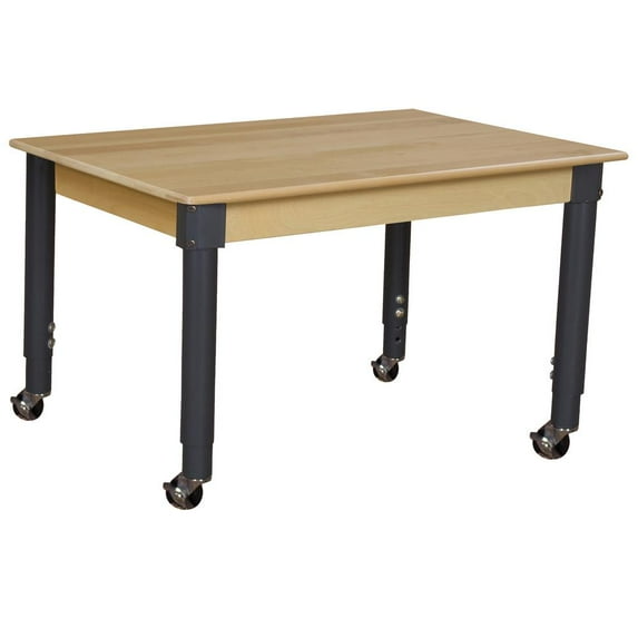 Wood Designs 848A1829C6 24 x 48 in. Mobile Rectangle Hardwood Table With Adjustable Legs 20-31 in.