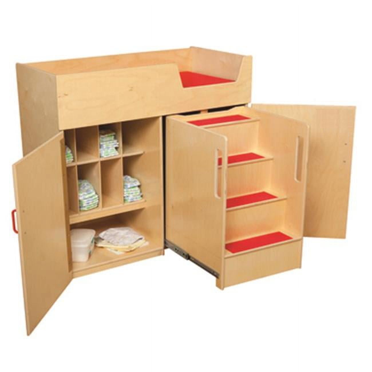 Red Birch Plywood Changing Table with Safety Strap and Vinyl Pad