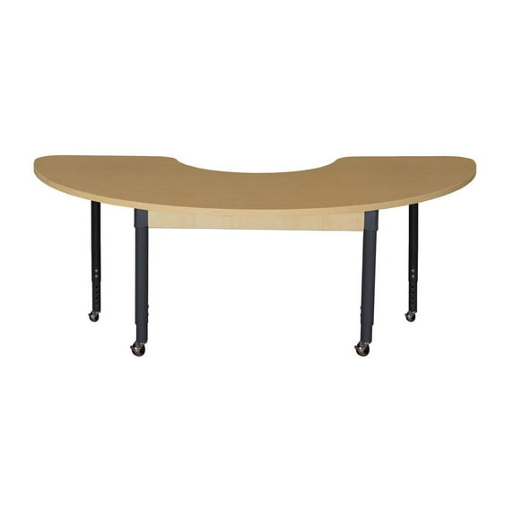 WOOD DESIGNS Mobile 22" x 64" Half Circle High Pressure Laminate Table with Adjustable Legs 19-30"