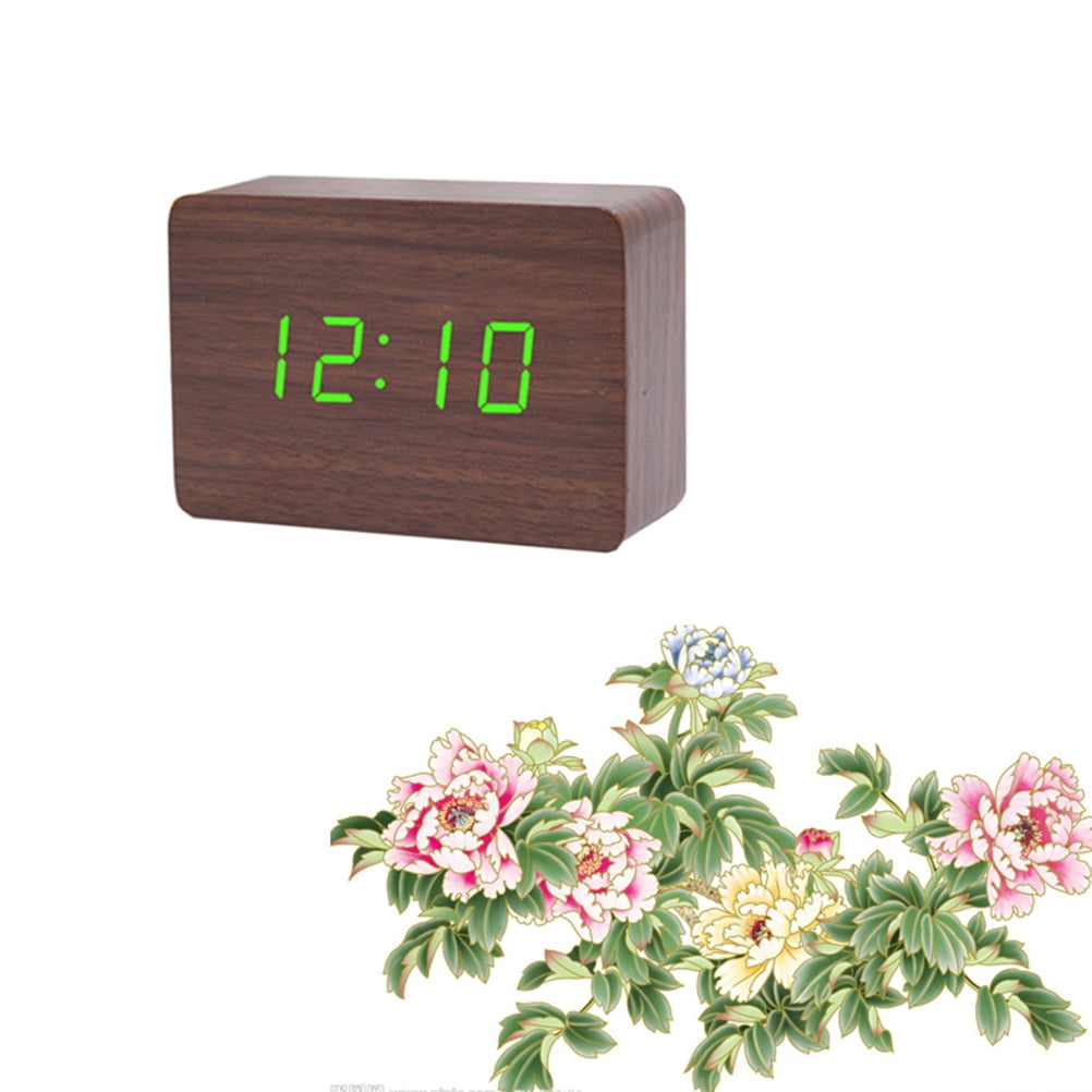 Wood Desk LED Clock Voice Control Alarm European and American Wooden