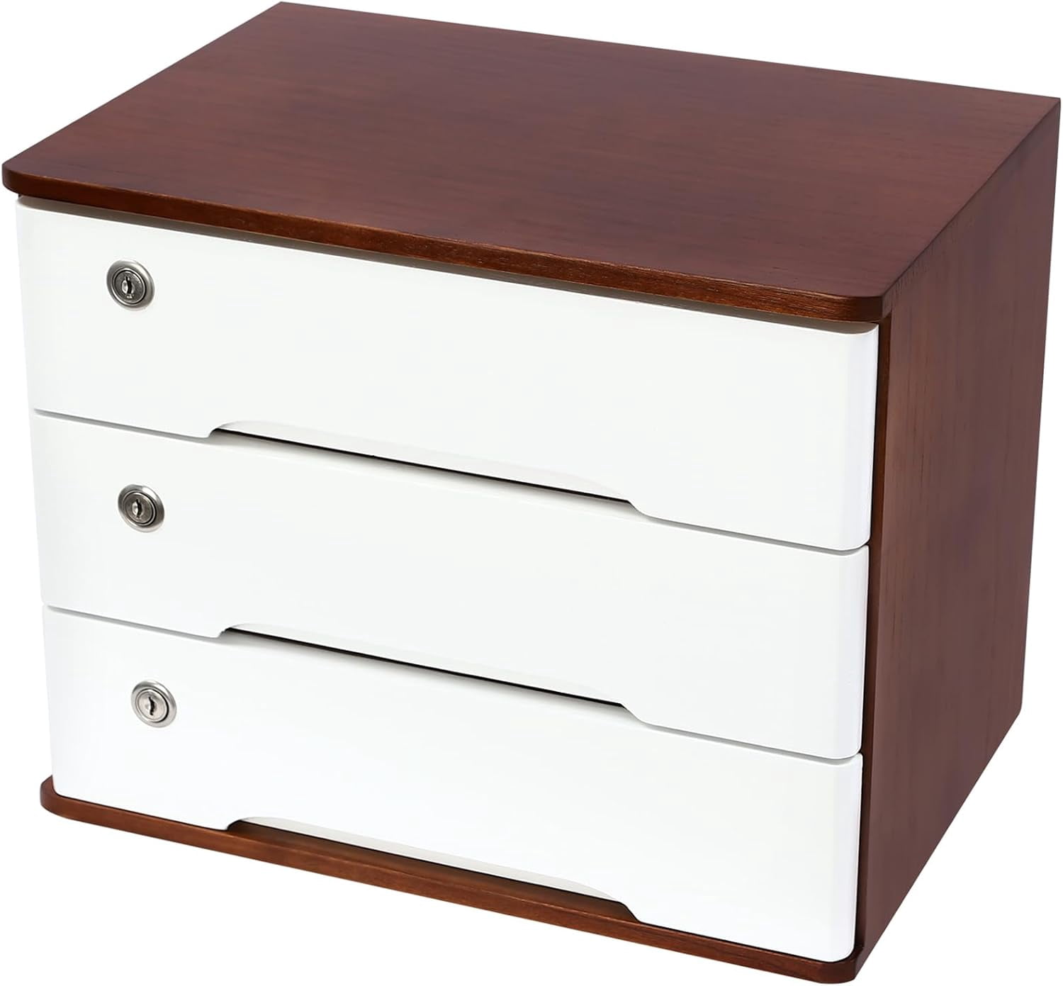 Wood Desk Organizer with 3 Drawers, Lockable Desktop Countertop Storage ...