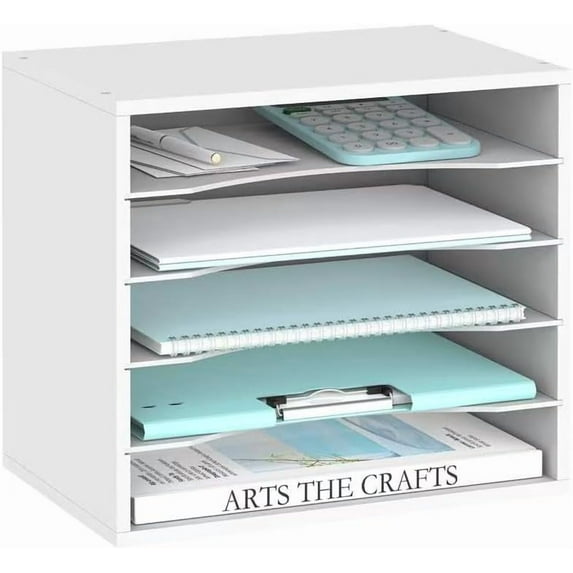 Wood Desk Organizer, 5 Tier Paper File Organizer for Desk, Wooden Desktop Organizer, Paper Letter Literature Mail Sorter, for Office School & Home Organization, White