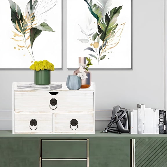 Wood Desk Organizer with Drawer, White Wooden Desktop Organizer, Tabletop Storage Organization Box for Countertop, Home Office Supplies (3 Drawer and Shelf)