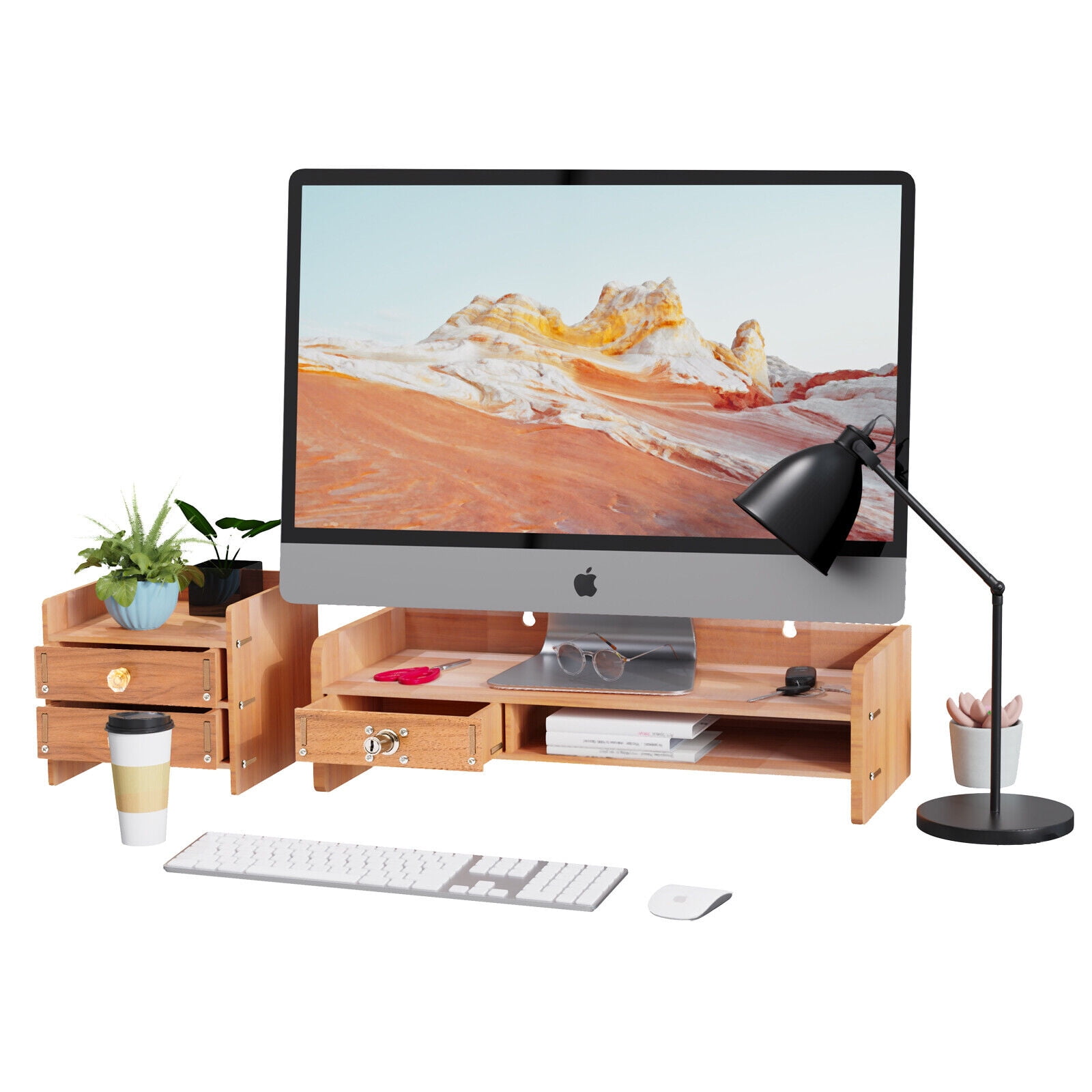 Wood Desk Organizer Office Home Computer Monitor Stand Holder Desktop