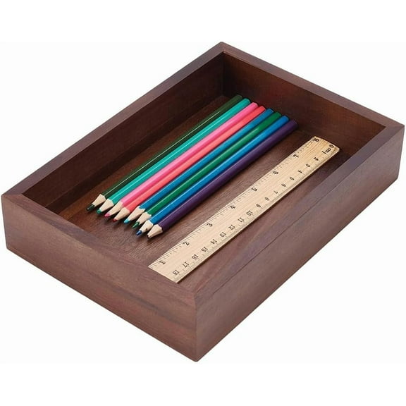 Wood Desk Organizer Tray Rectangle Letter Tray for Office Desktop Organizer Brown Vintage Wood Paper Trays Magazine Holder Trays for File Pens Mail Keys 9.44"x6.69"x1.9"