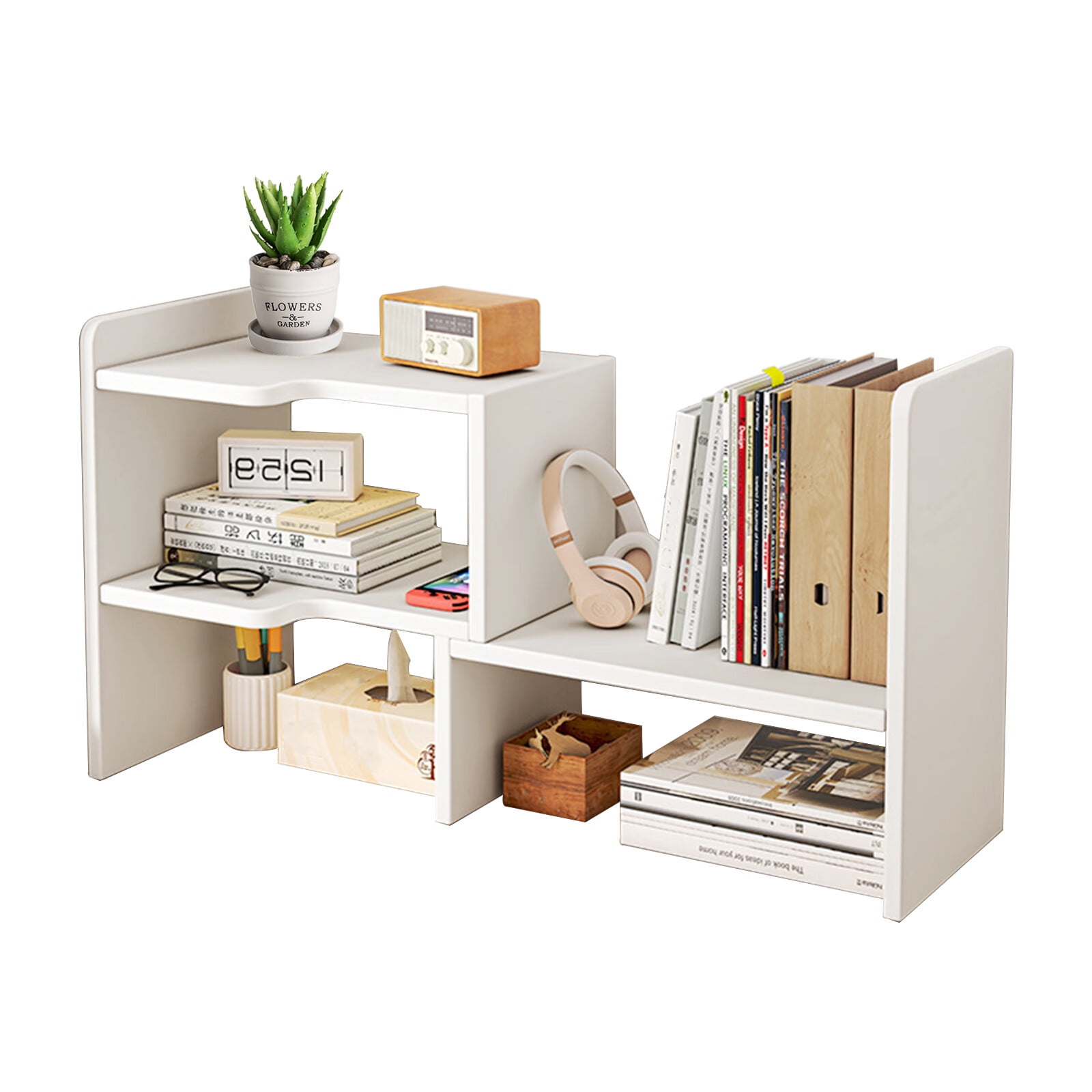 2 Tier Desktop Bookshelf Organization Rack - Adjustable Desk
