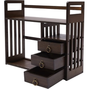Bamboo Bookshelf Desktop Organizer Desk Rack Storage Shelves w/3 Drawers Office,Counter Top Bookcase for Office Supplies and Home Decor